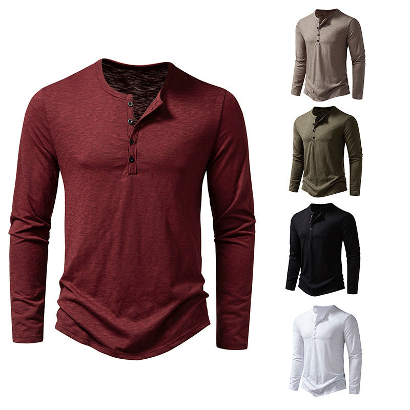 Men's Long Sleeve Button Henry Collar T-shirt - Stylish Casual Wear