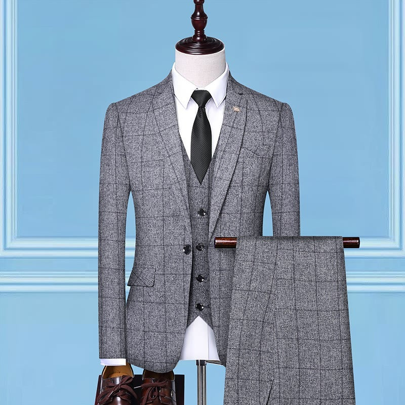 Stylish Men's Suits: Checkered, Three-Piece, and Professional Attire