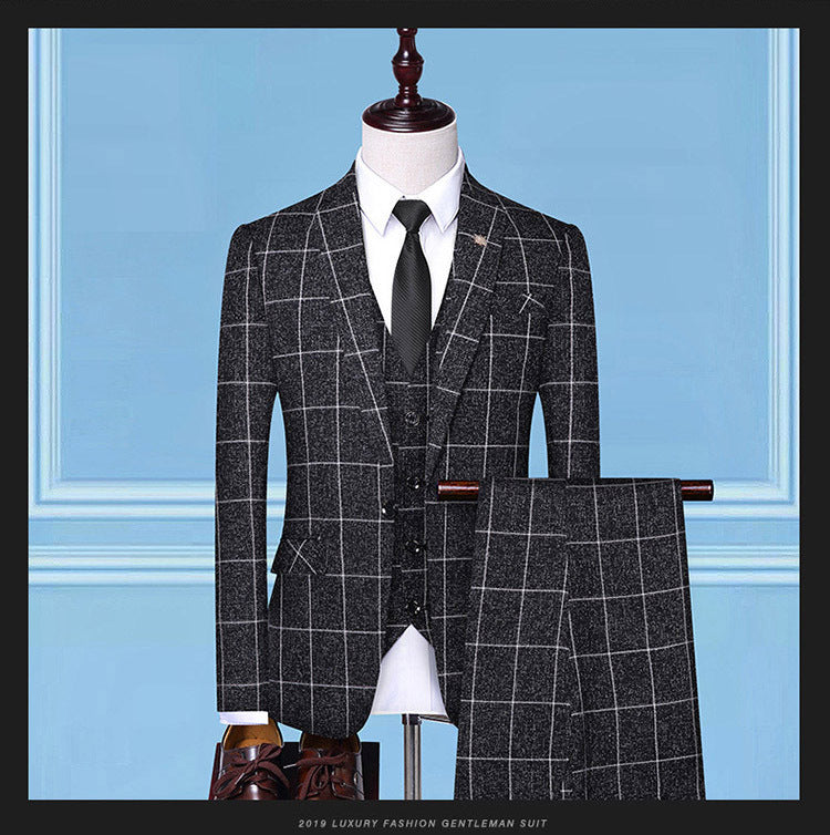 Stylish Men's Suits: Checkered, Three-Piece, and Professional Attire