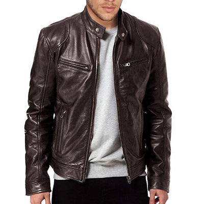 Trendy Slim Fit PU Leather Jacket for Men