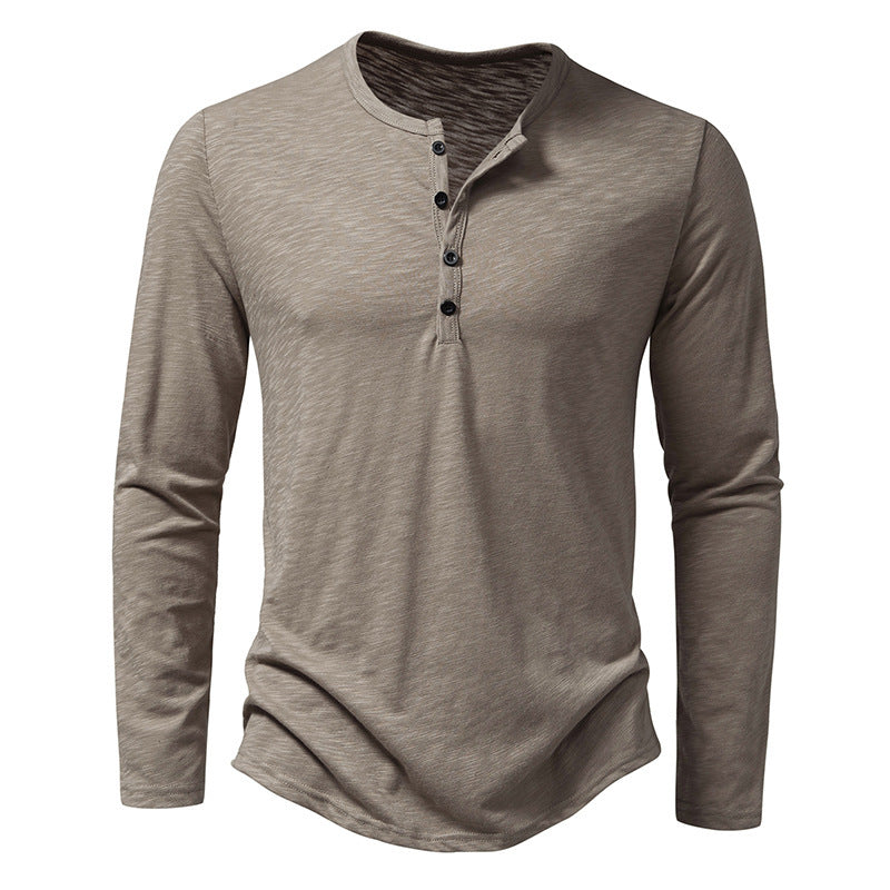 Men's Long Sleeve Button Henry Collar T-shirt - Stylish Casual Wear