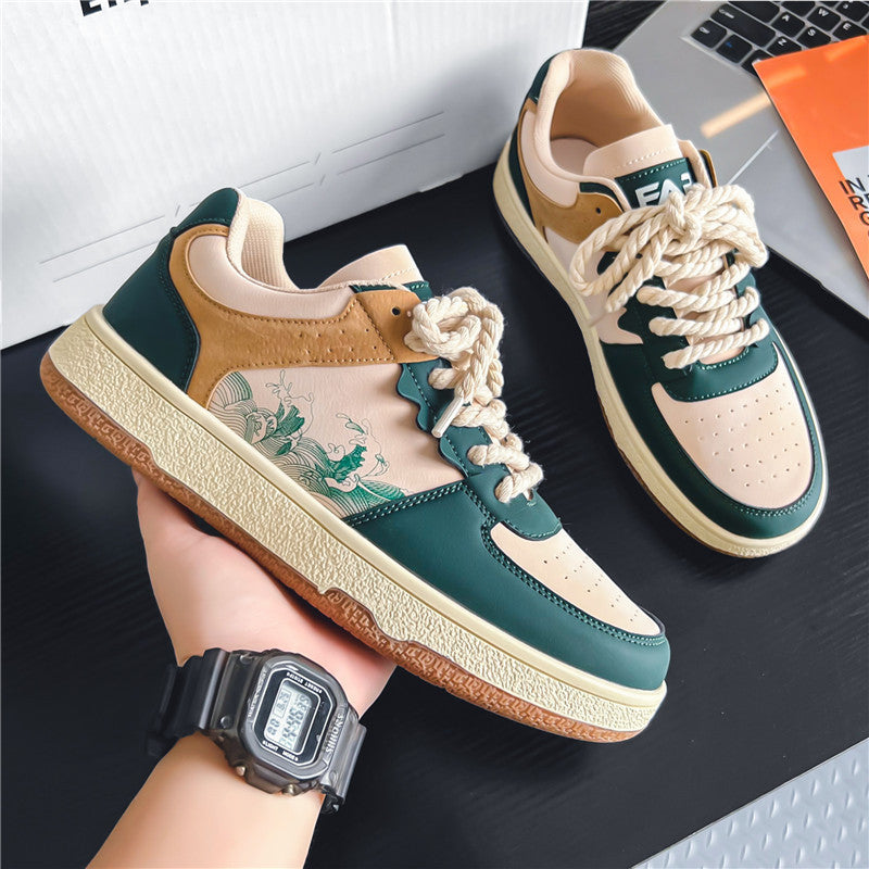 Comfortable Lace-Up Casual Sneakers for Men with Thick Sole